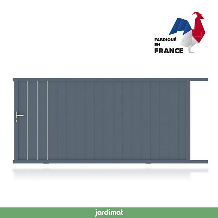 Portail Jardimat coulissant aluminium Valois gris sablé 7016 - 350 x h.160 cm