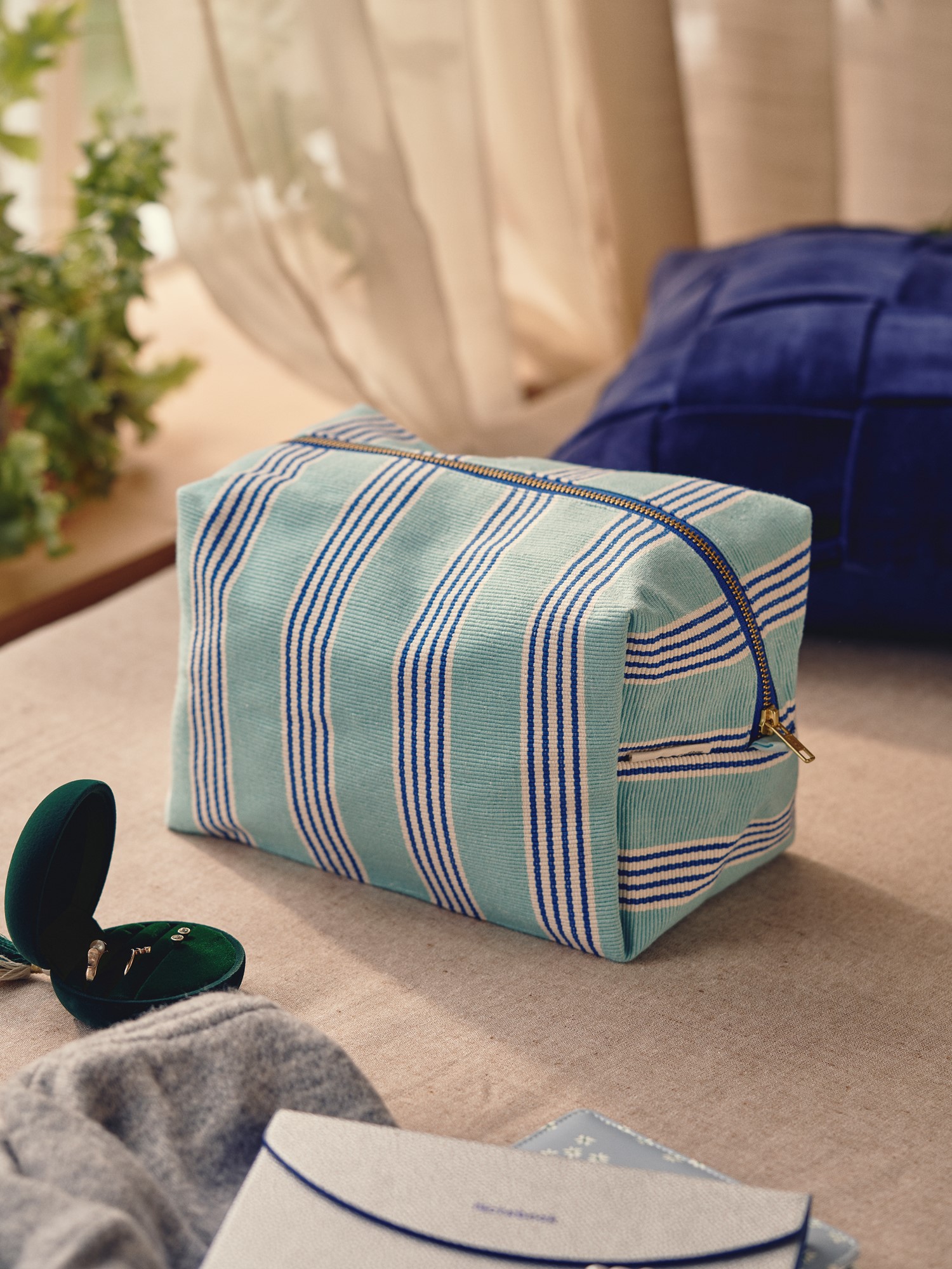 Toilettaske | Bomuld. 28 x 15 x 19 cm. | Sea Blue