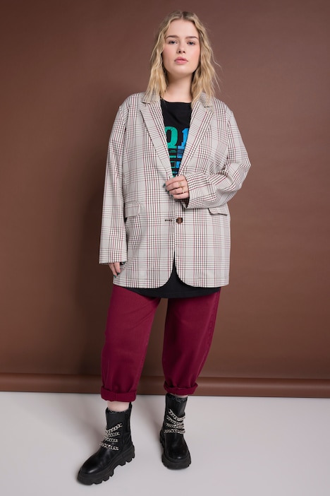 Oversized-Blazer, Karo, Revers, Langarm