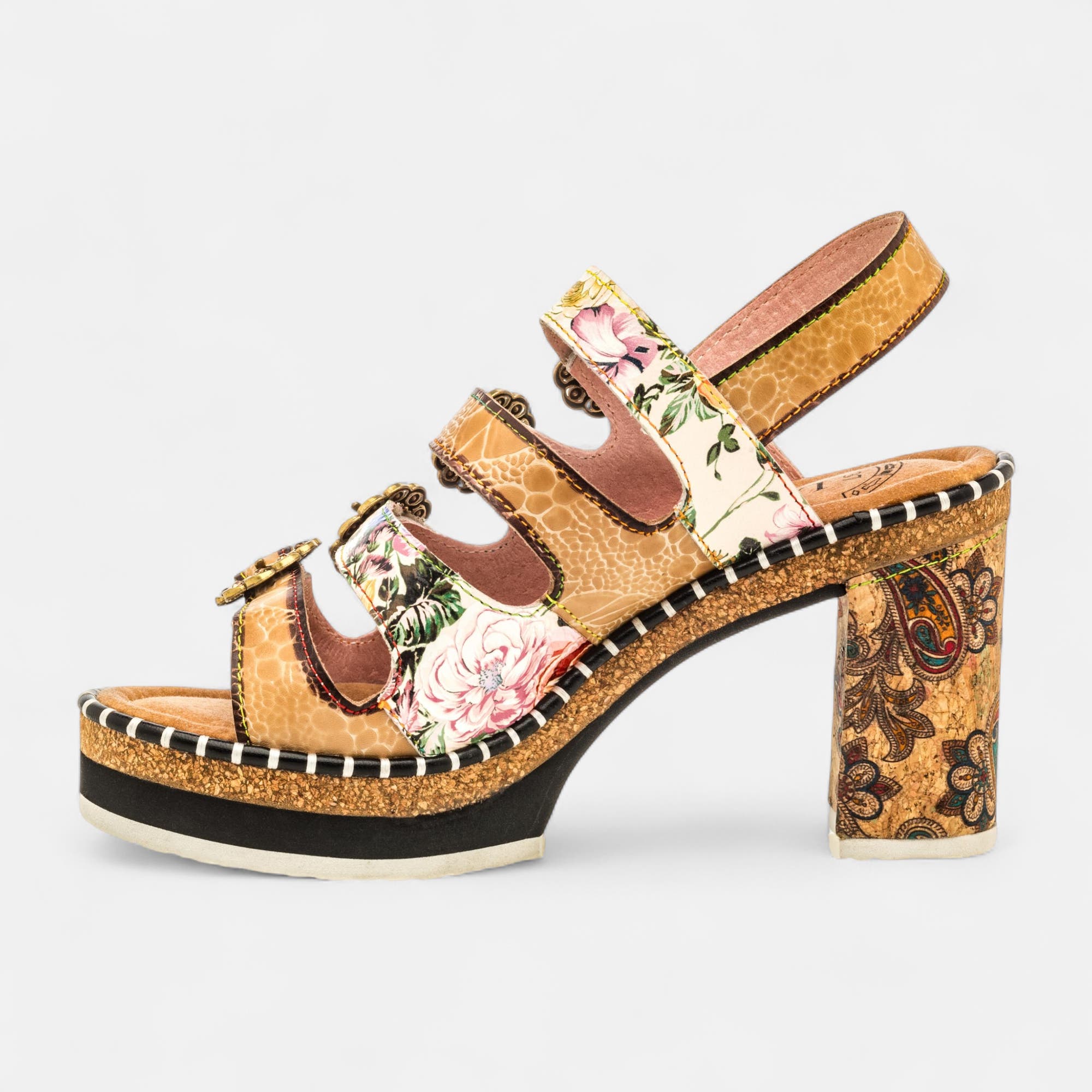 Nu-pieds à talon Femme en cuir beige