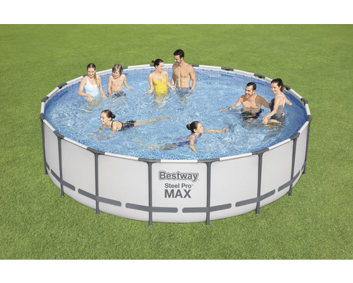 Bovengronds zwembadframe zwembadset Bestway Steel Pro MAX™ rond Ø 549x122 cm incl. patroonfiltersysteem & ladder grijs