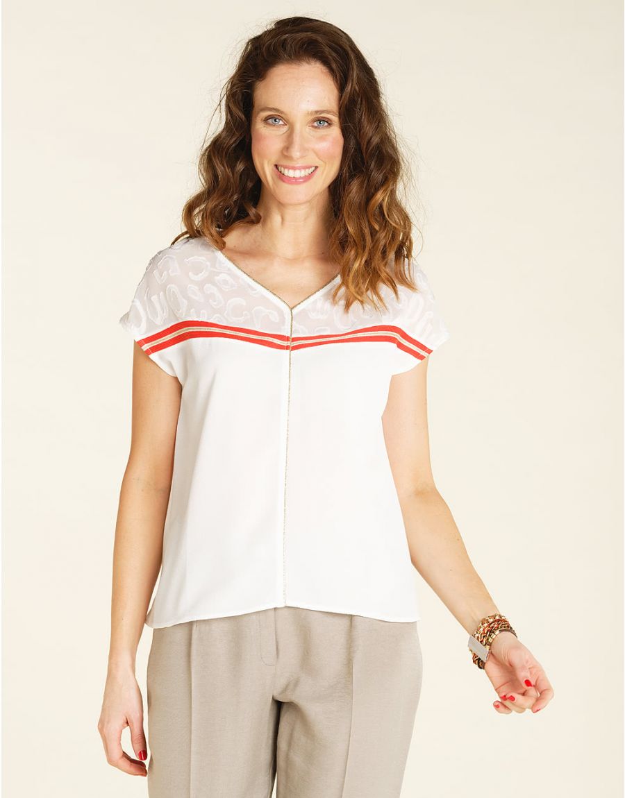 Blouse chic écru corail