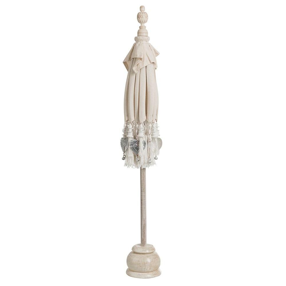 Parasol + pied + pompon coton/bois creme/argent s