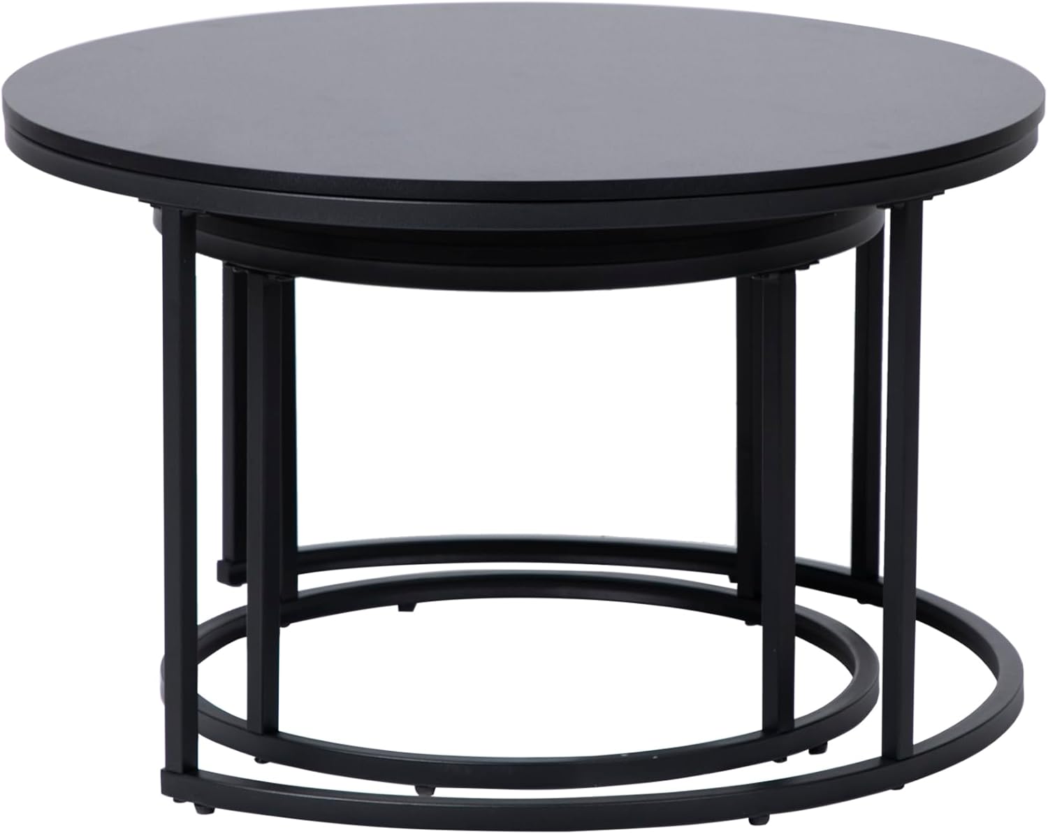 Home Collective Couchtisch 2er Set rund aus Holz, Wohnzimmertisch Modern, Beistelltisch Set 2 in 1 mit Metallgestell für Wohnzimmer Büro Beistelltisch Loft Design Twin | Schwarz