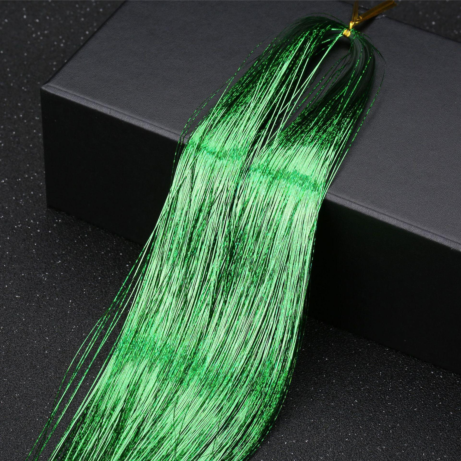 (120cm) Lametta Haar Strähnen Glitzer Haarverlängerung Hair Tinsel - Grün