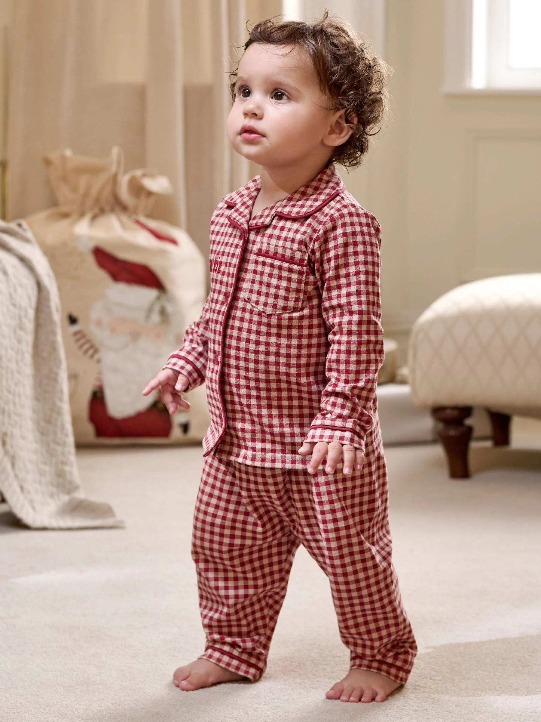 Mamas & Papas Jersey Check Christmas Red Pyjamas