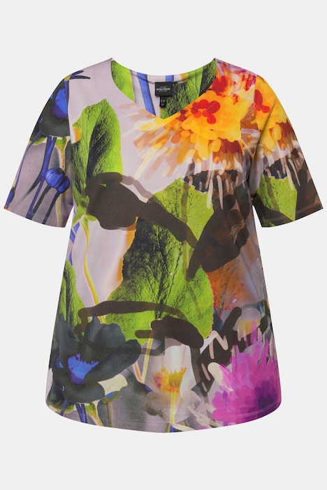 Slinkyshirt, Blüten, Herzausschnitt, Halbarm