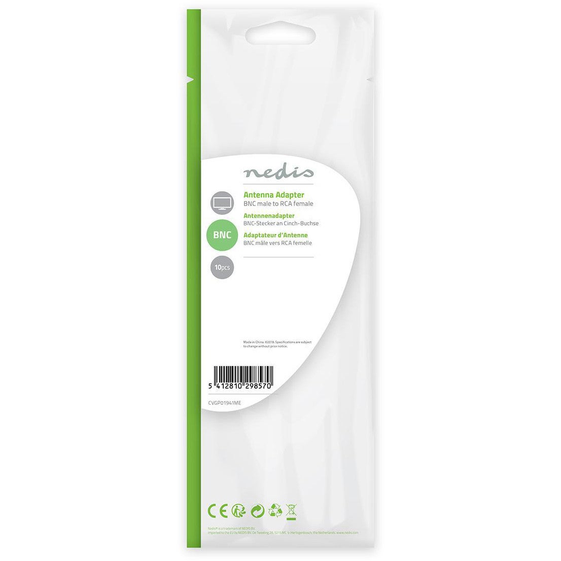 Nedis CVGP01941ME adapter BNC male - RCA female (10 stuks)
