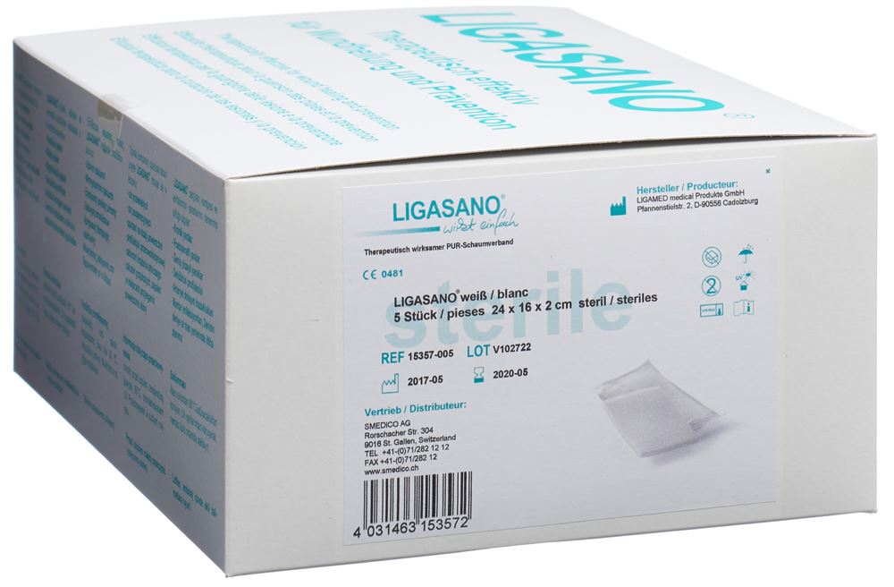 LIGASANO Schaumstoff Kompressen<br>5 Stück, 24x16x2cm, steril