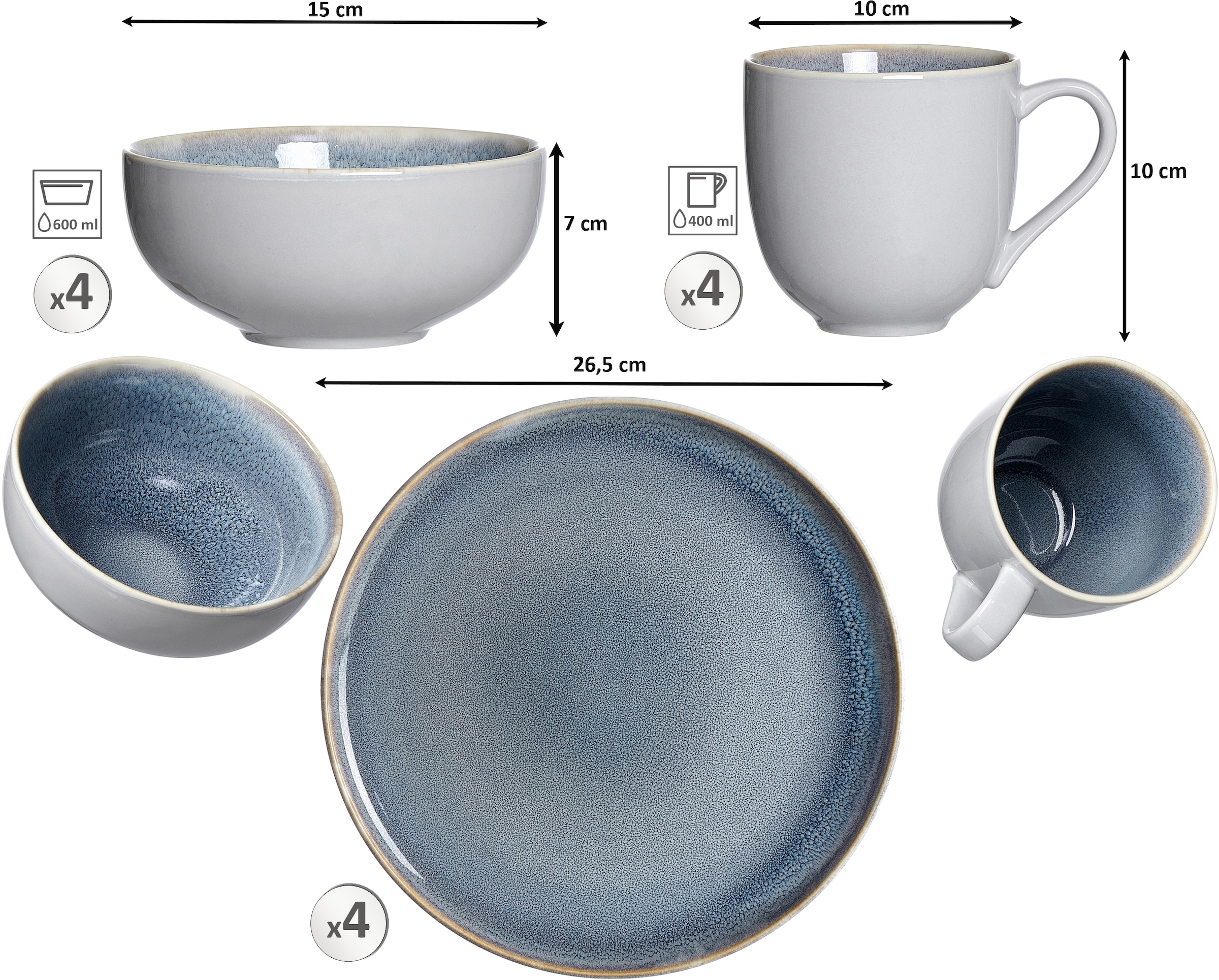 Ritzenhoff & Breker Kombiservice »Geschirr-Set, Service Skagen Stone« Reaktivglasur, 12 Teile, für 4 Personen