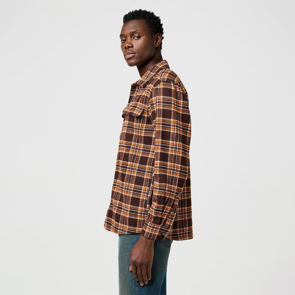 Wrangler mens Relaxed Overshirt Deep Brown