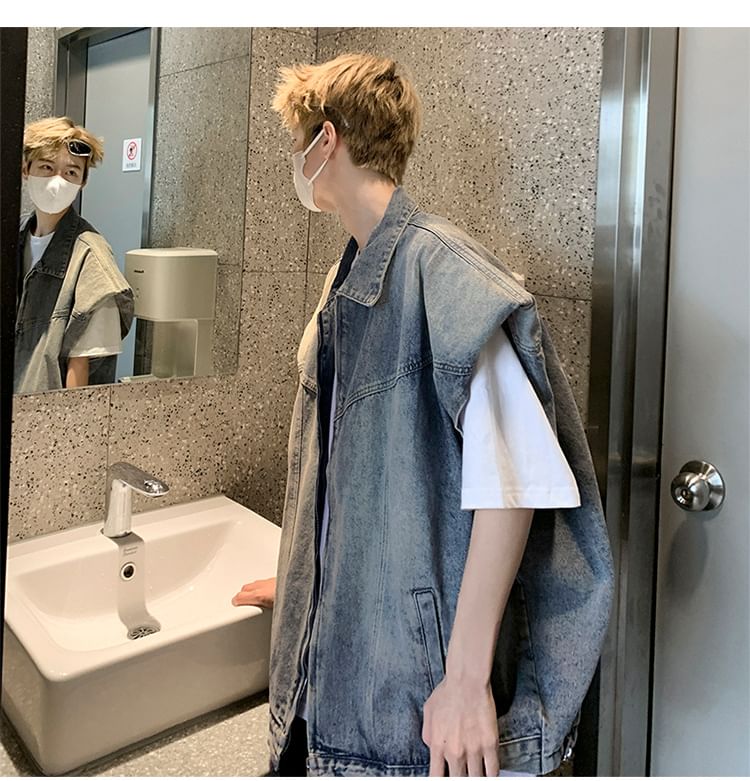 Maxelane - Gewassen denim vest met kraag en rits