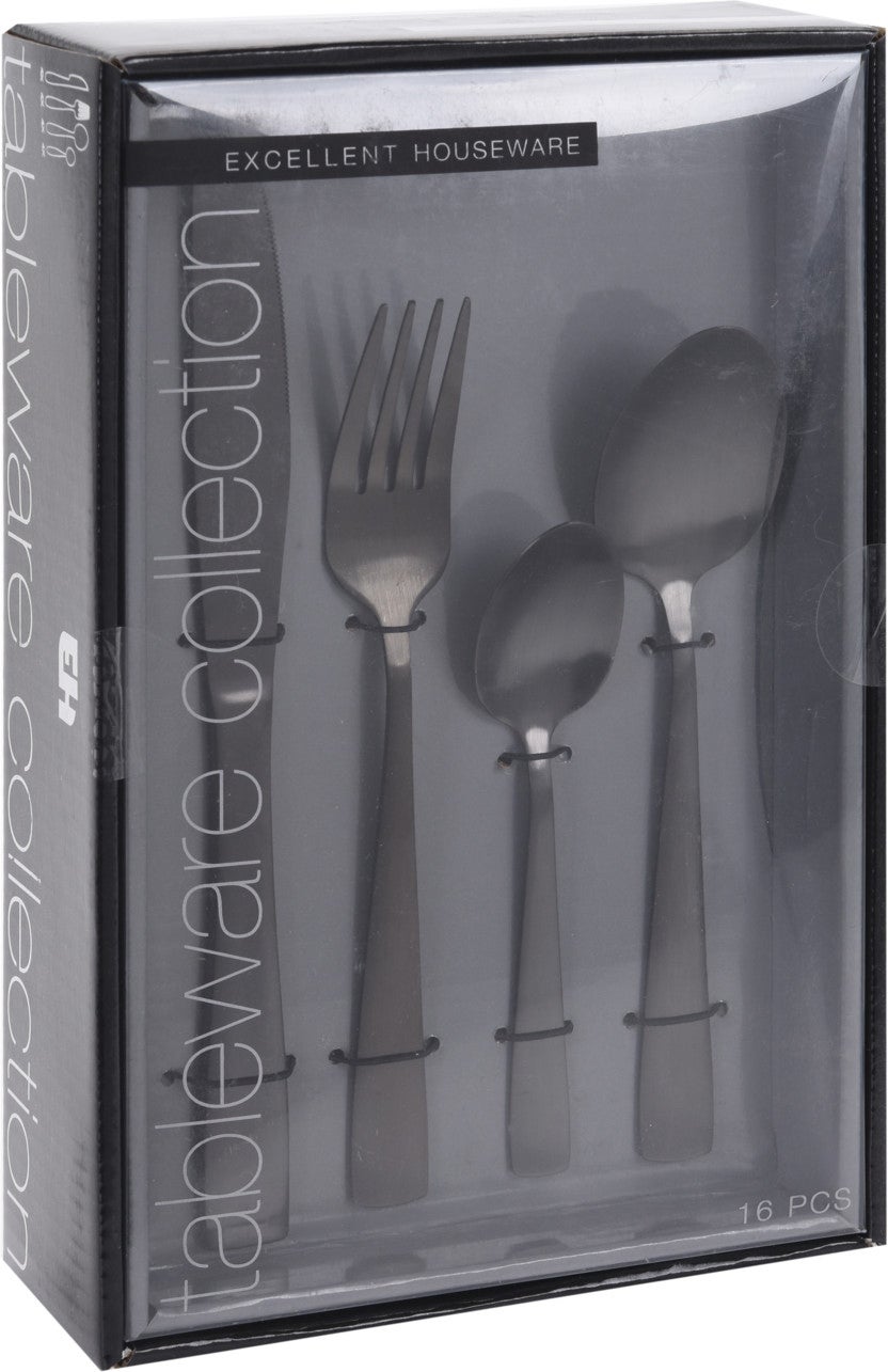 Excellent Houseware bestekset mat zwart 16-delig