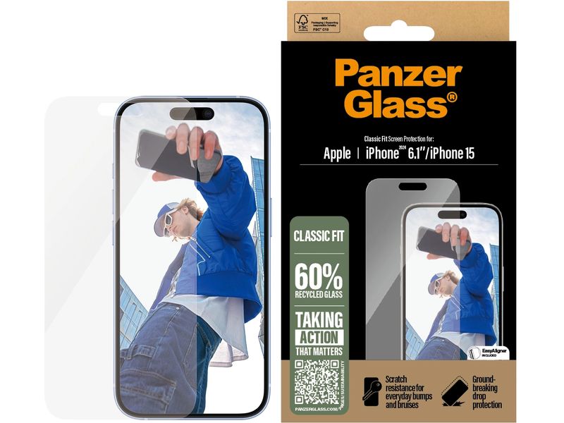 Panzerglass Displayschutz Classic Fit iPhone 15/16 Display-Schutzfolie für das Apple iPhone 15/iPhone 16