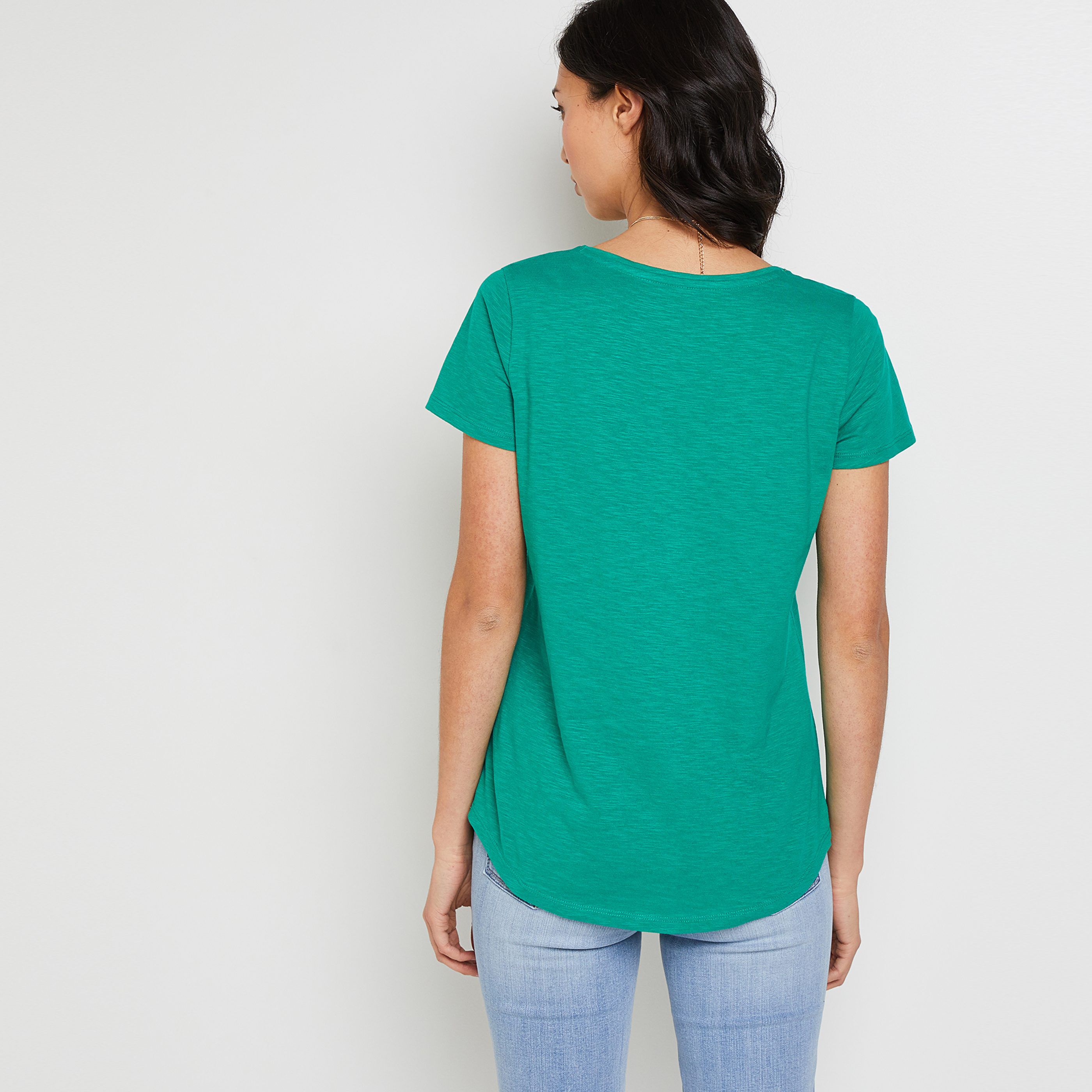 T-shirt manches courtes V femme - VERT