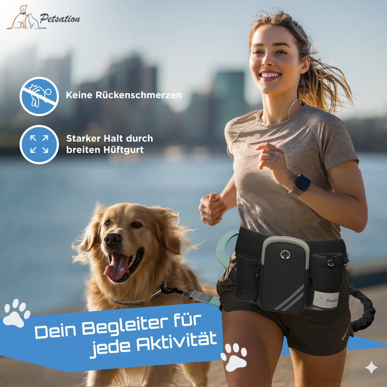 Petsation Joggingleine mit Bauchgurt & Rückdämpfer