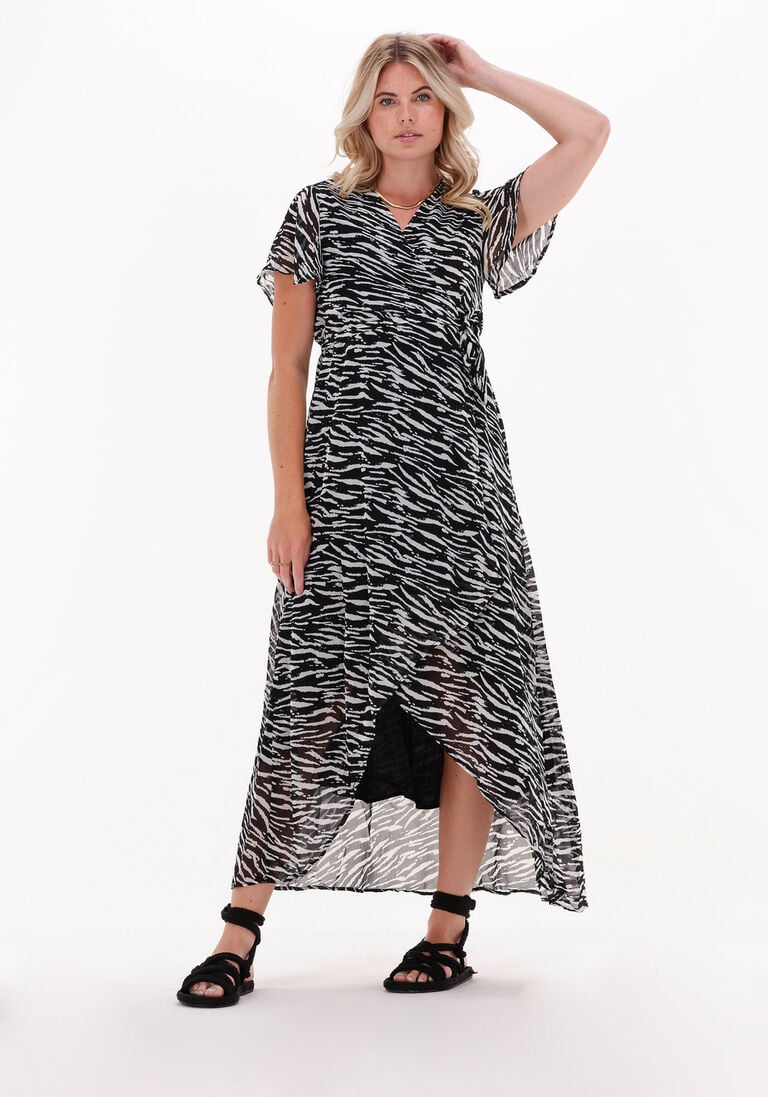 COLOURFUL REBEL zwarte colourful rebel maxi jurk felin zebra maxi wrap dress