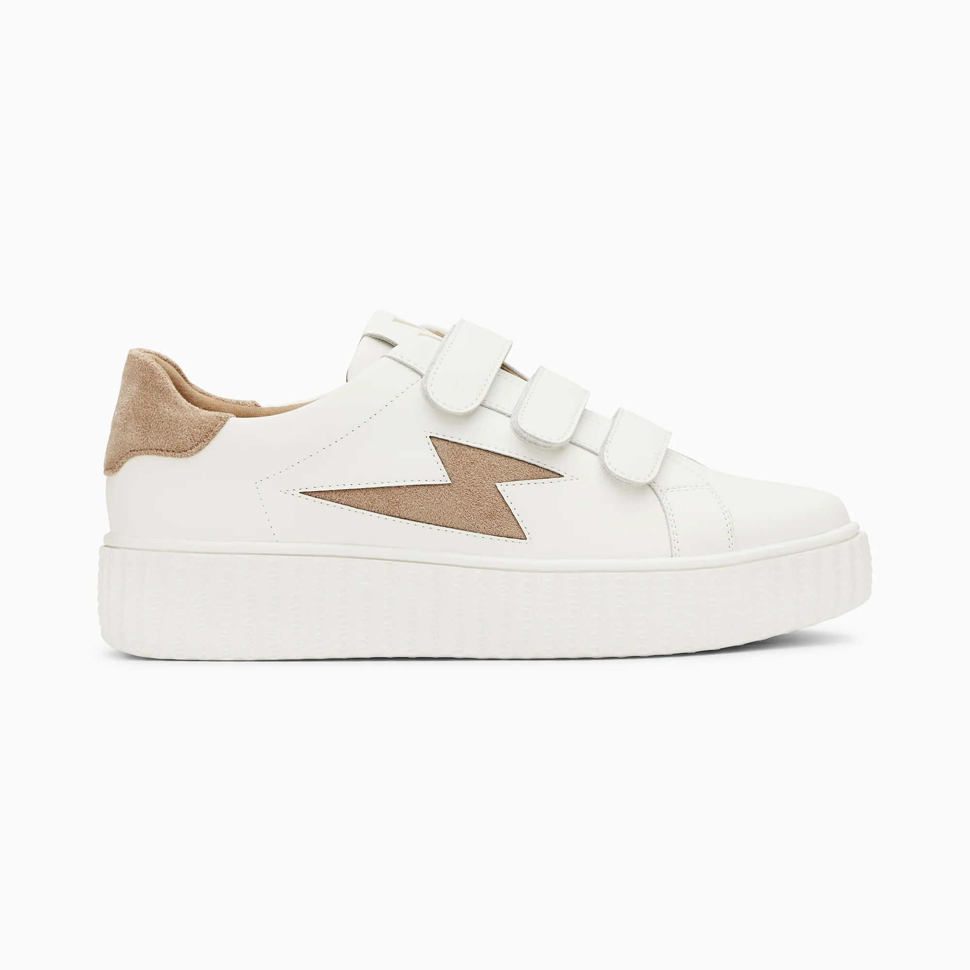 Sneakers-Baskets éclair Vicky blanc et beige à scratchs