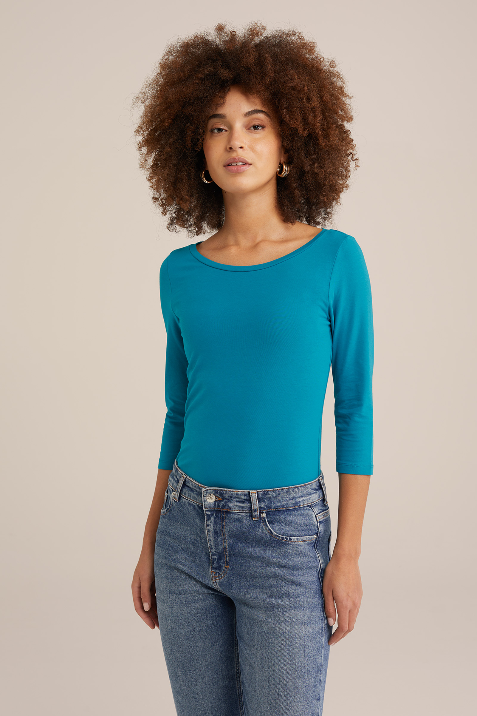 T-shirt met driekwart mouwen WE Fashion Blauw