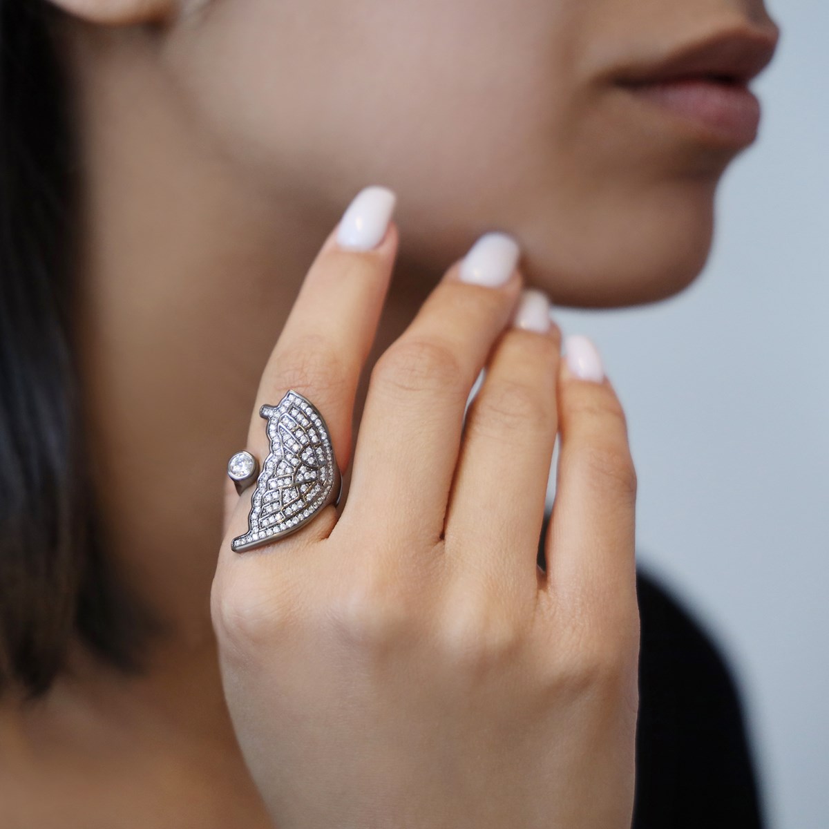 Bague Argent Aile De Papillon Noir