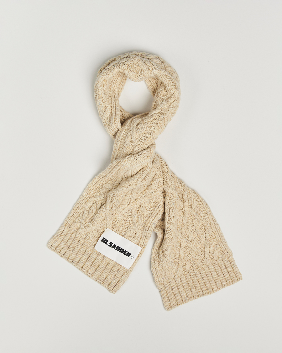 Jil Sander Wool Donegal Cable Scarf Natural