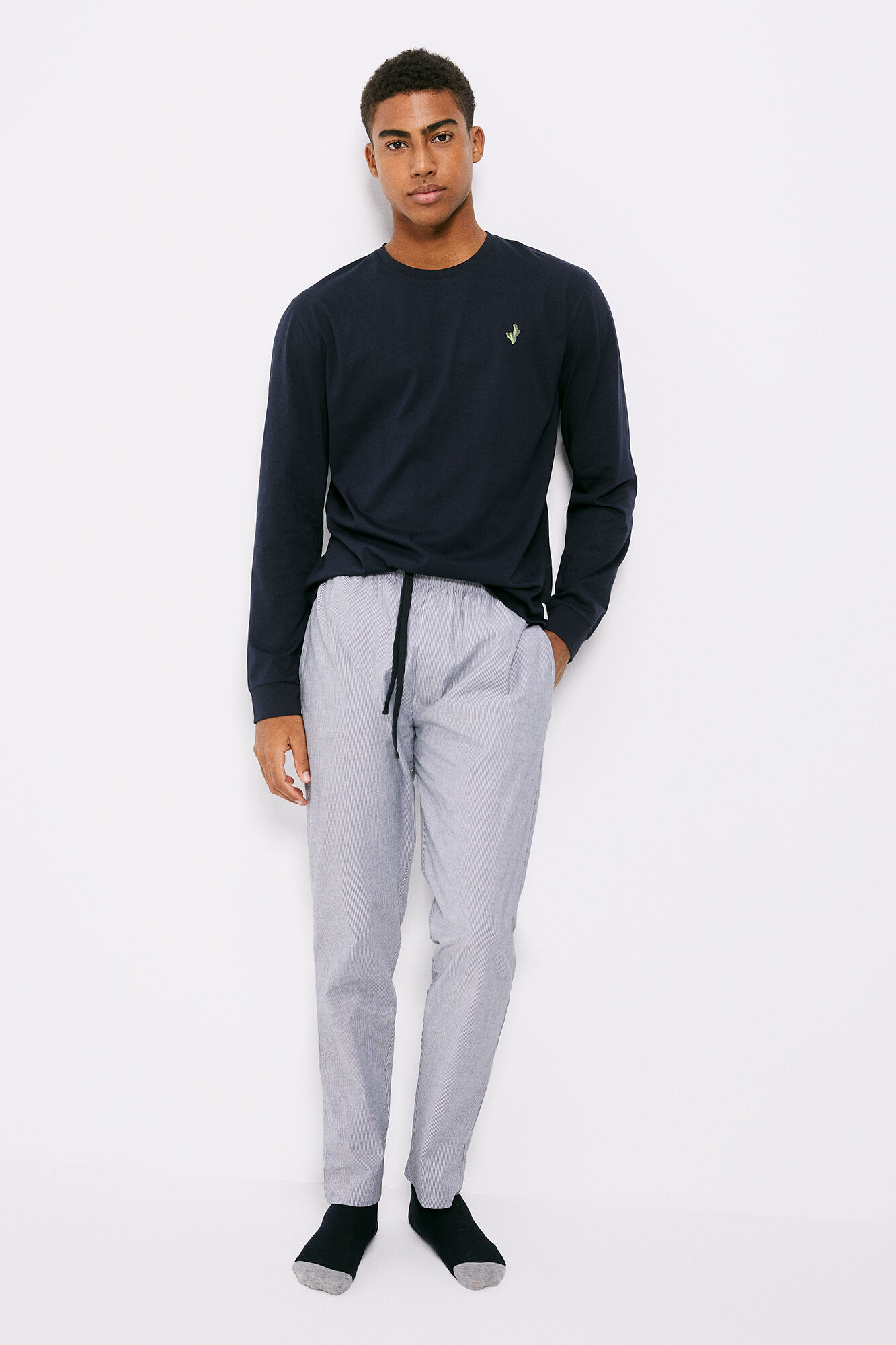 Calça comprida de pijama de lona - azul marinho