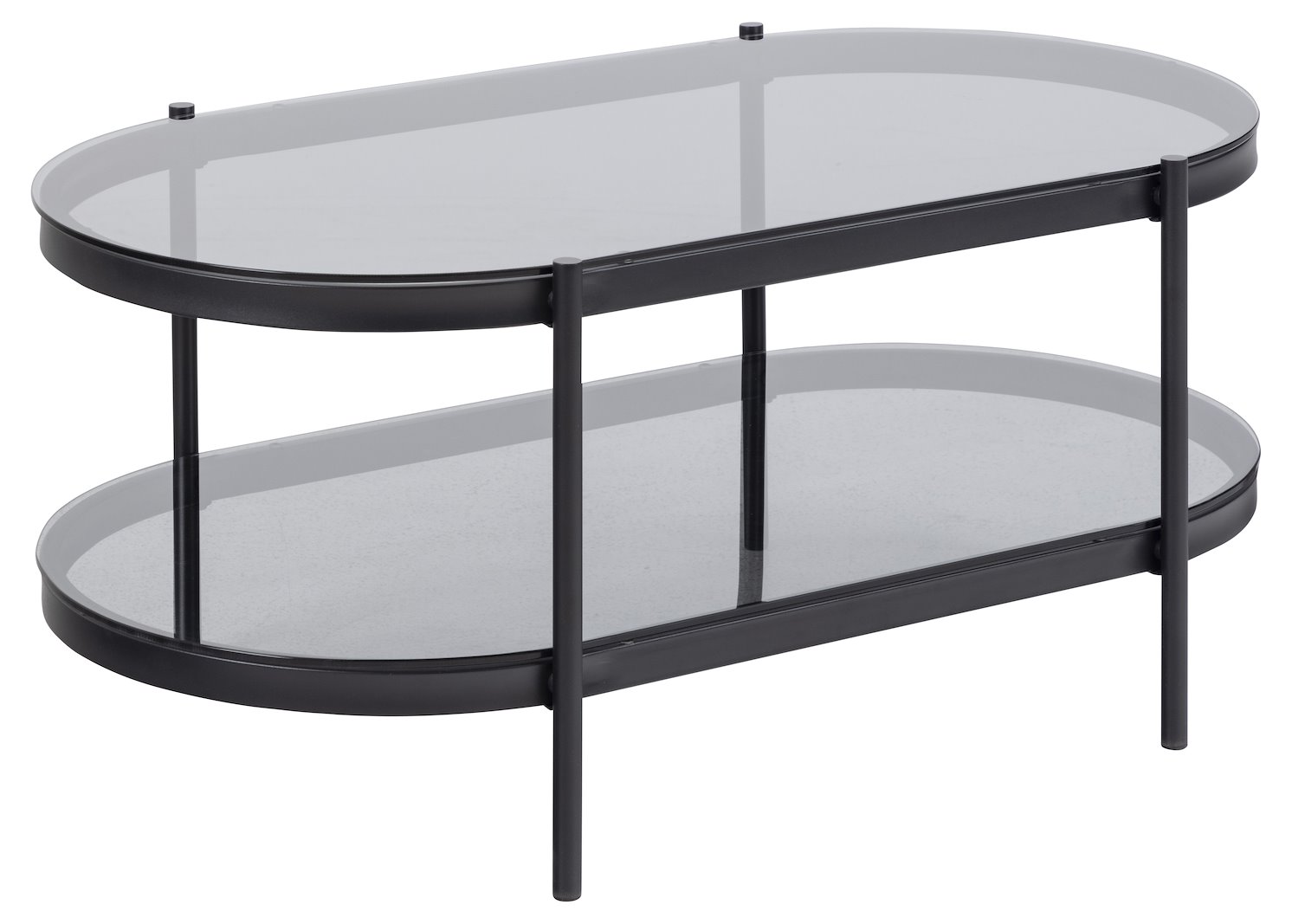 Bayonne sofabord Røkt glass med hylle og sortlakkert stålunderstell. 95x50x42cm