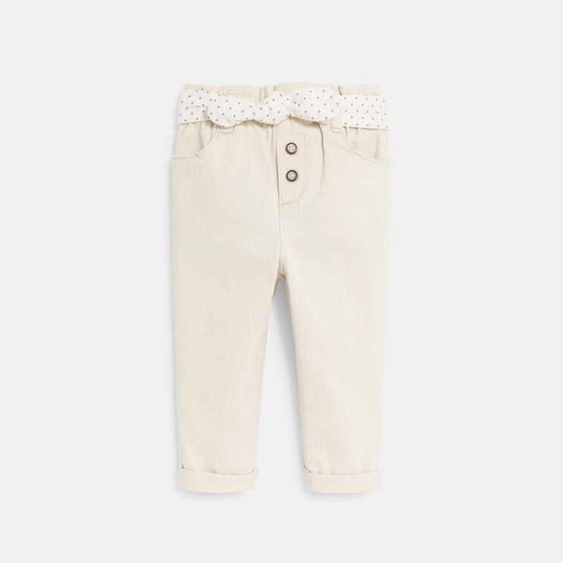 Pantalon taille haute beige bébé fille Blanc