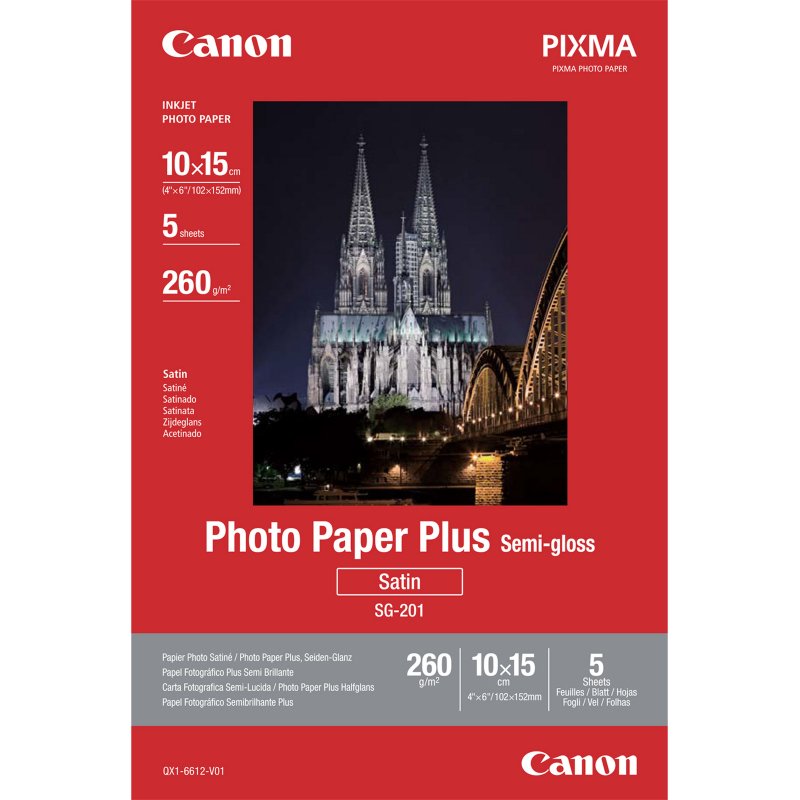 Canon Papier Photo Satiné 10 × 15cm SG-201 - 5 feuilles