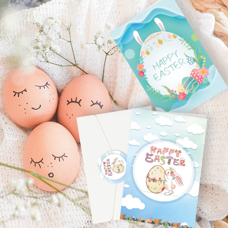 (18-tlg. Set) Mini Glückwunschkarten Oster Doppelkarten mit Sticker   Umschläge - Happy Easter