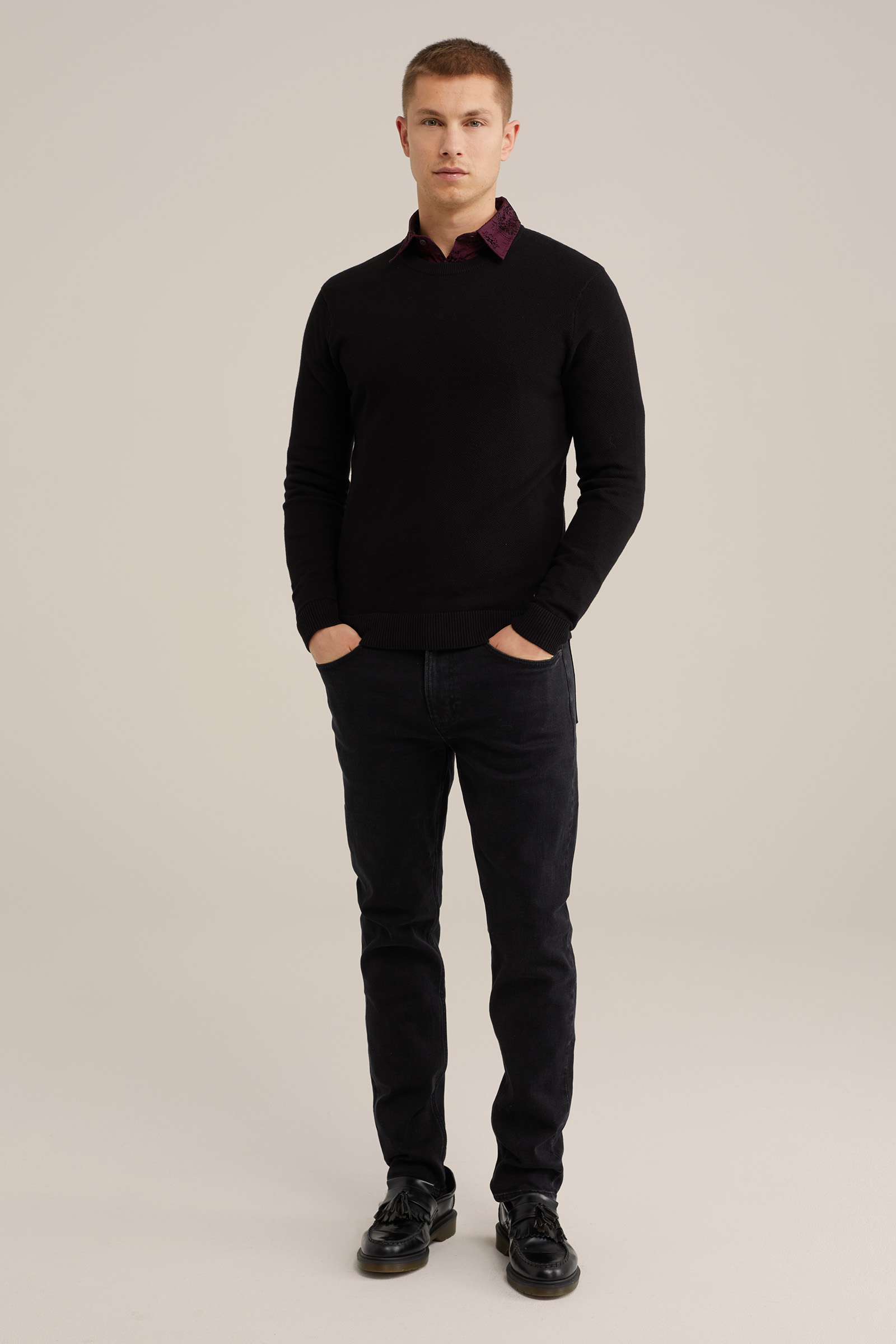overhemd met velvet dessin WE Fashion Bordeauxrood