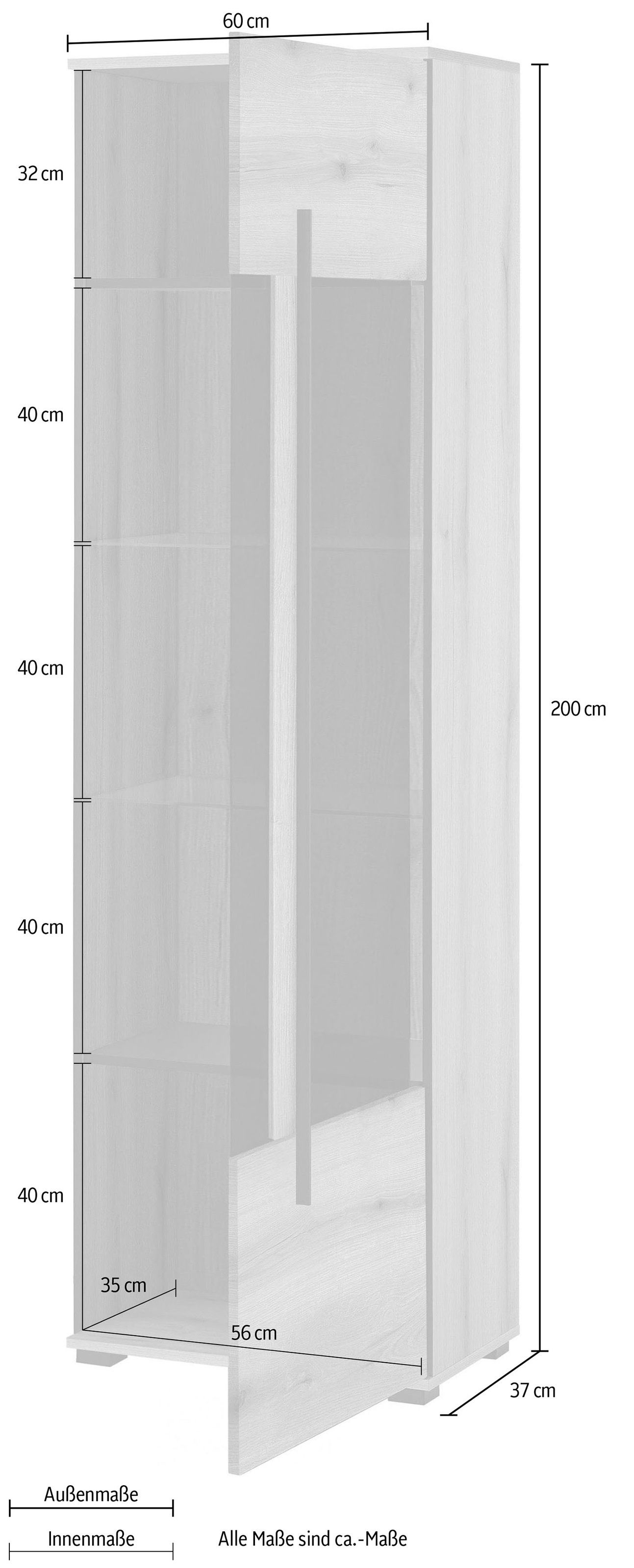 INOSIGN Vitrine »Cantara, Vitrinenschrank in Eiche Evoke oder weiss, Standvitrine« schwarzer Stangengriff, ausreichend Stauraum, vielseitig einsetzbar
