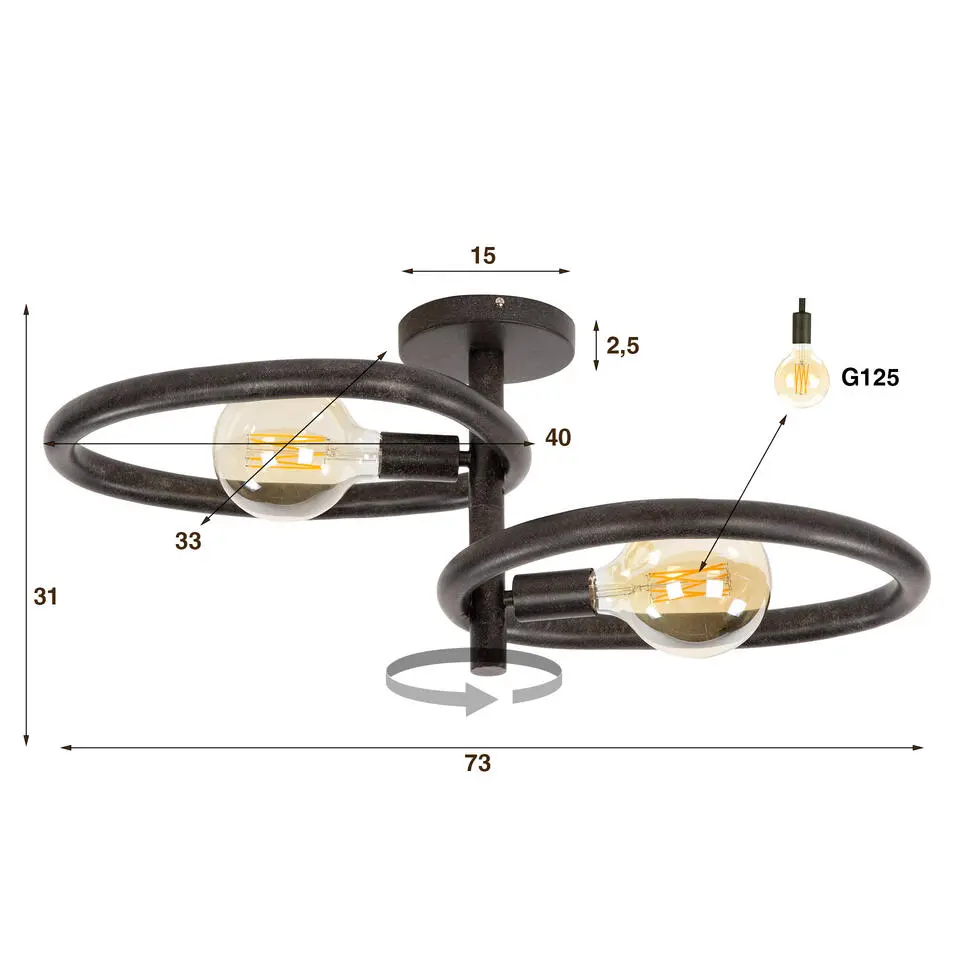 Hoyz Collection - Plafondlamp Pebble 2-lichts - Artic Zwart