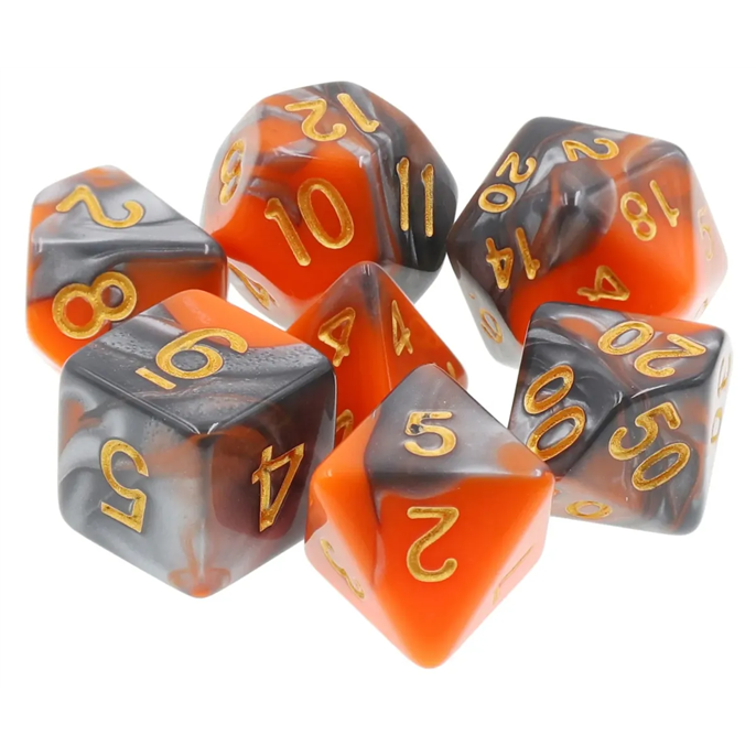 Set de dés de Jeu de Rôle : Argenté  et  Orange