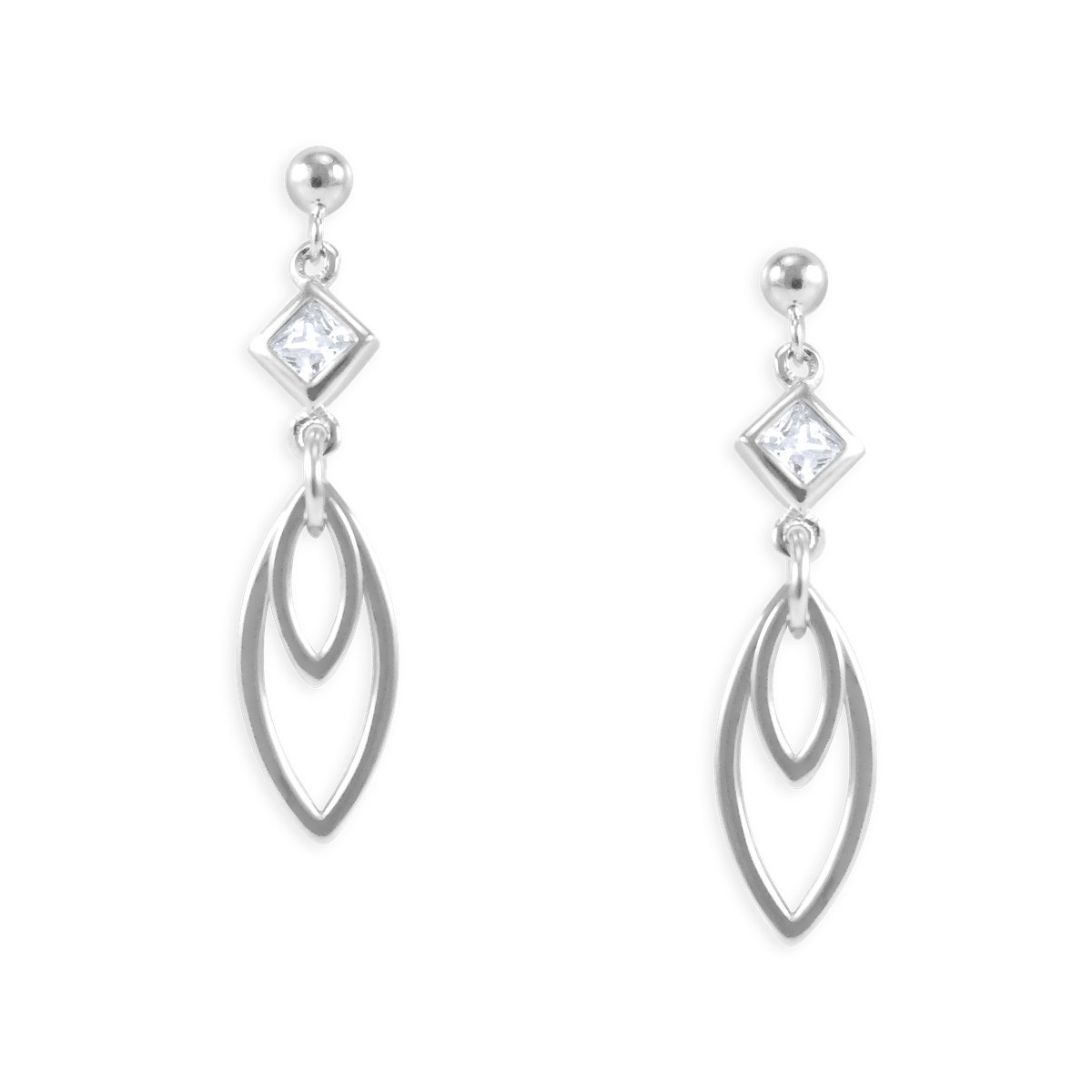 Boucles d'oreilles pendantes en argent 925 rhodié avec oxyde de zirconium