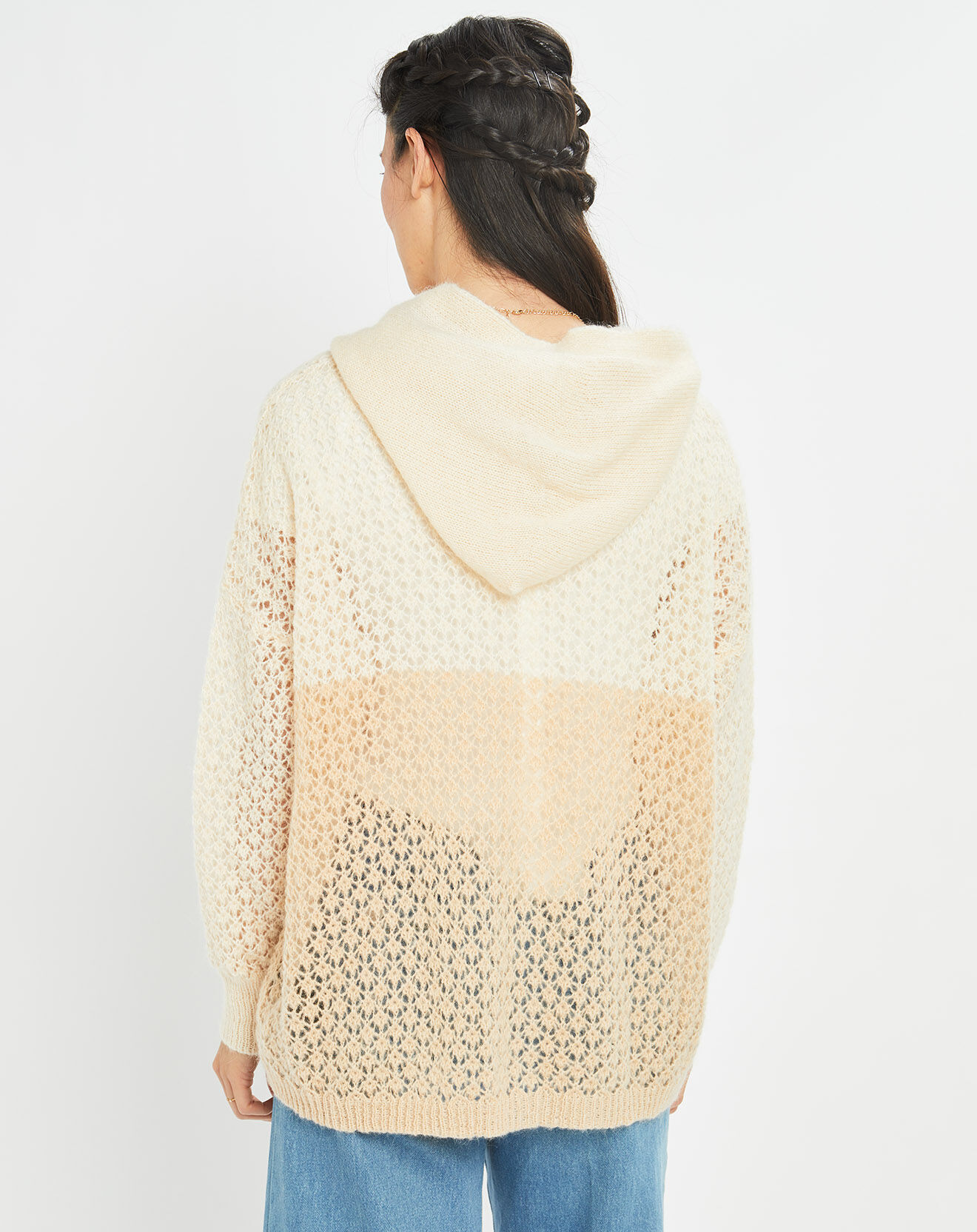 Lauren Vidal Gilet ajouré en Mohair mélangé Milane abricot/écru