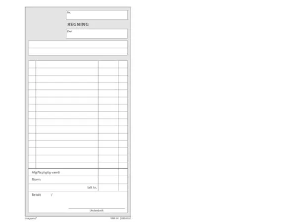 Regningsblok 126x200 mm med afgift - 2x50 blade - (10 stk.)