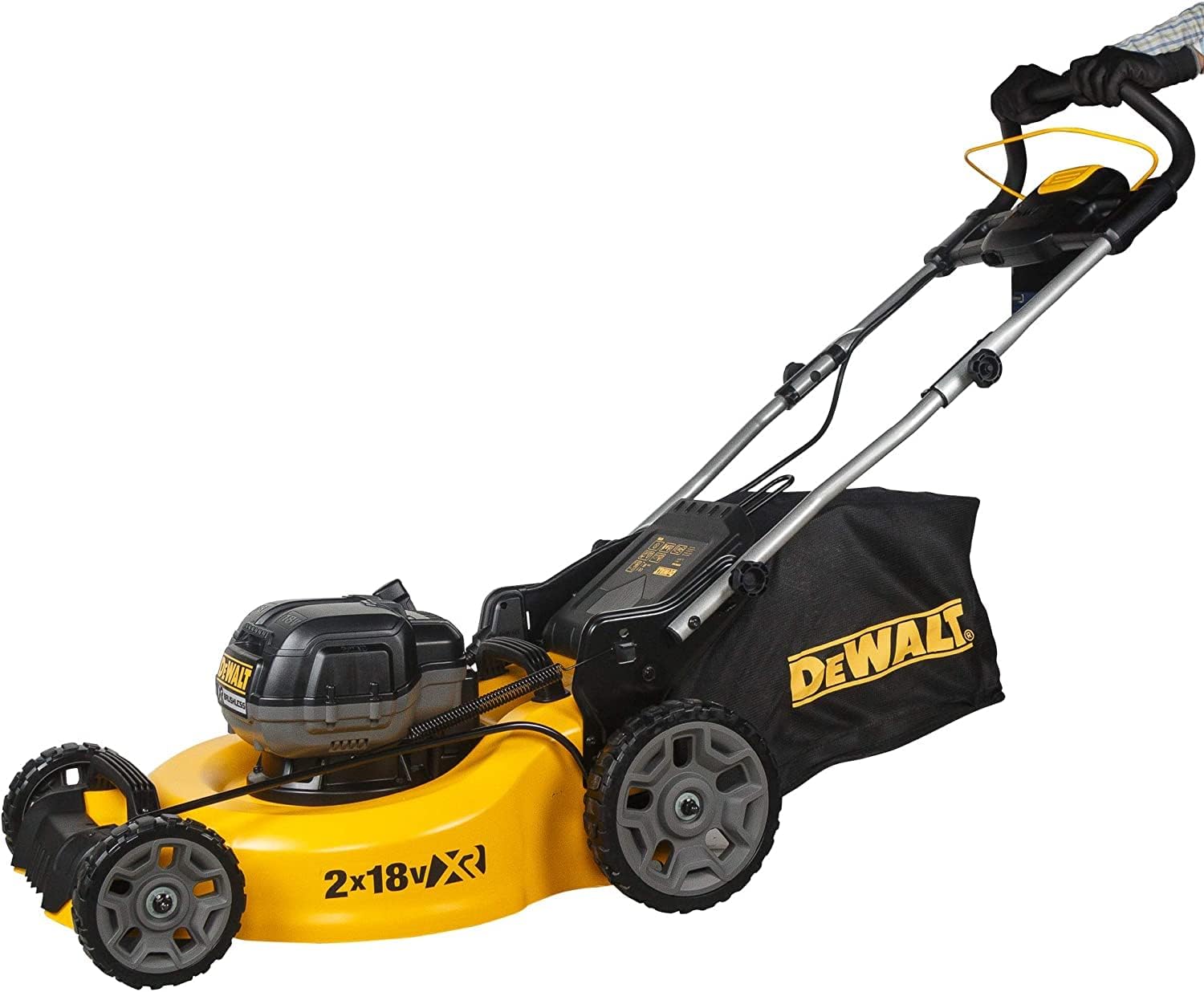 DEWALT - Tondeuse XR Brushless 18V 5Ah Li-Ion - DCMW564N-XJ - Tondeuse à Gazon sans Fil avec Sac de Ramassage de 55l - Largeur de Coupe 48cm - Tonte jusqu’à 800m2 - 36V