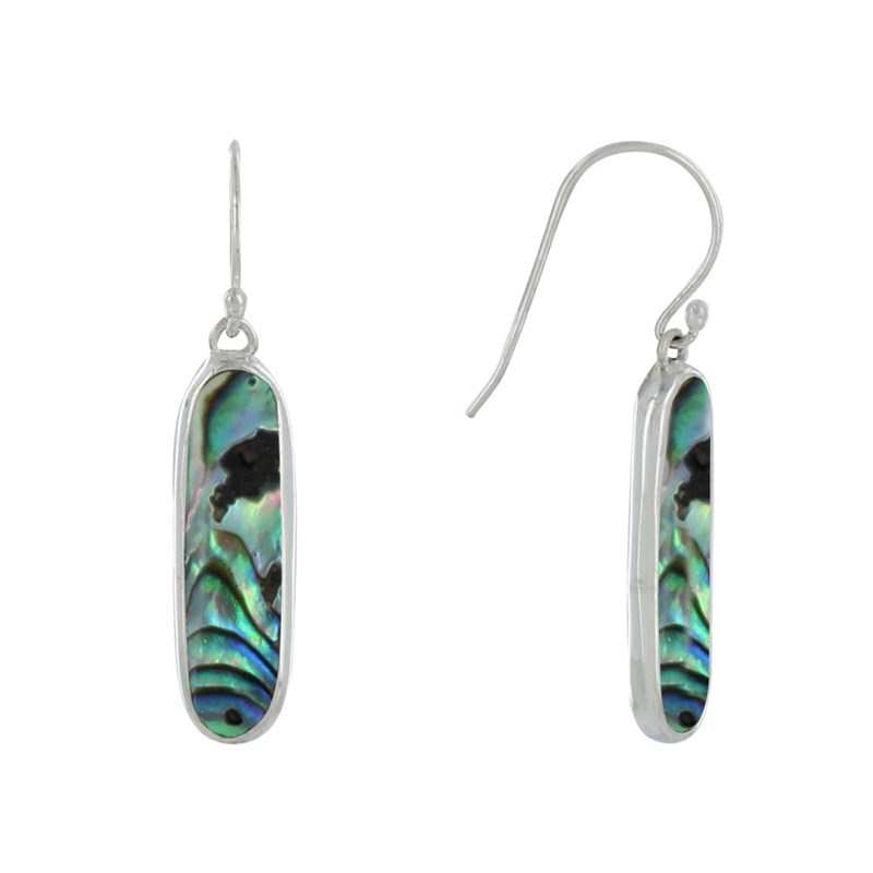 Boucles d'Oreilles Argent Rectangle Ovale de Nacre Abalone