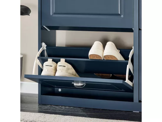 SoBuy Meuble Chaussure, Rangement Chaussure, Meuble d'Entrée, Meuble de Rangement à Chaussures Armoire, Commode à Chaussures avec 2 Abattants, 1 Tiroir et 1Crochet, L55xP24xH83 cm, Bleu, FSR78-B