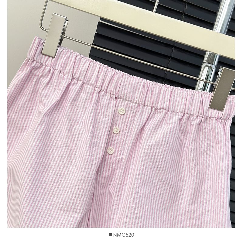 Lemongrass - Casual shorts met kant en strepen