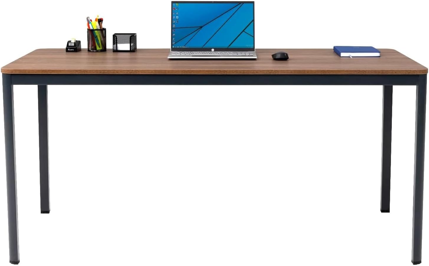 furni24 Schreibtisch D-Profil Nova 180x80x75cm, Nussbaum, Einfache Montage, Arbeitstisch, Bürotisch, Küchentisch, Esstisch, Druckertisch Büro-Möbel Computertisch Gaming-Tisch Mehrzwecktisch