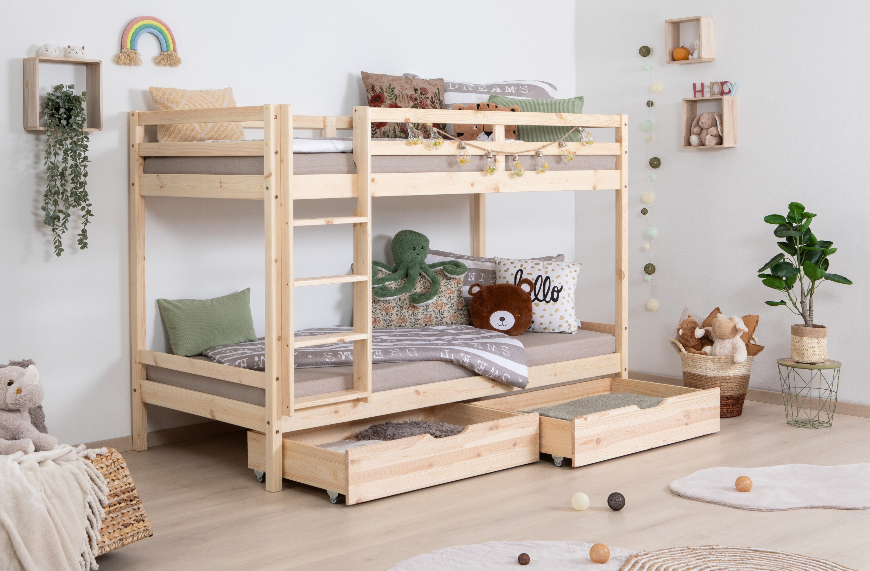 TiCAA Etagenbett Stockbett Rene Kiefer massiv Natur