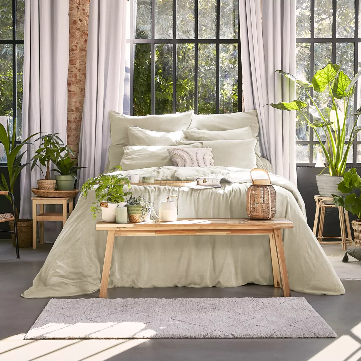 Drap housse lyocell Tencel™ lavé (180 x 200 cm) Olivia Beige pampa
