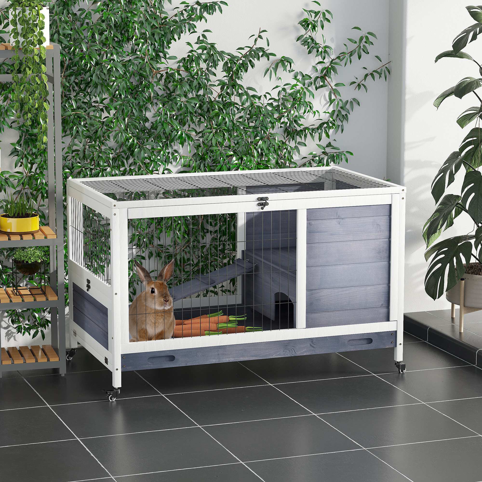 PawHut Kleintierkäfig mit Rädern und 2 Ebenen 90L x 53B x 59H cm