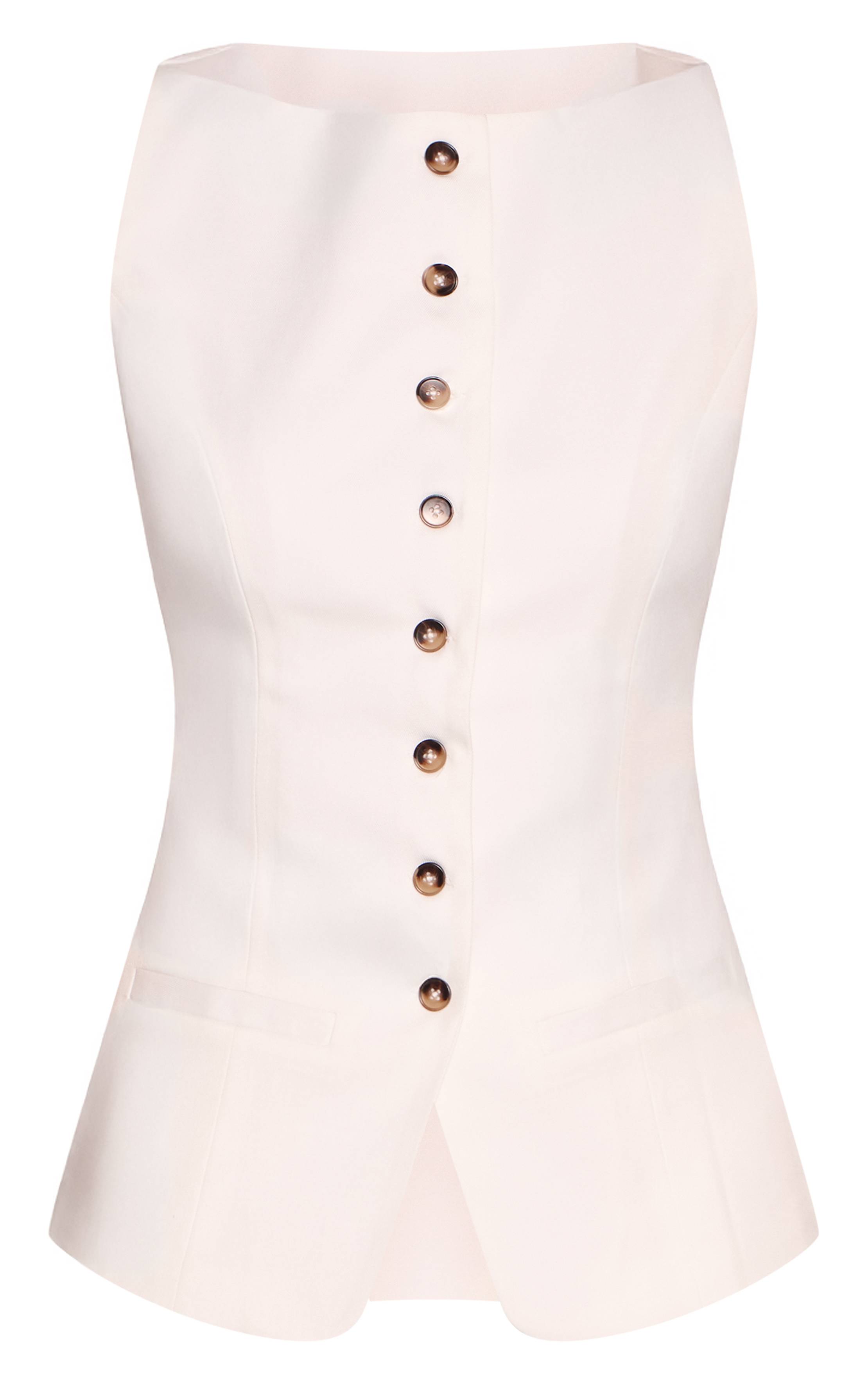 Blanc Gilet Sans Manches Ajusté Tissé Col Bateau Ensemble Coordonné