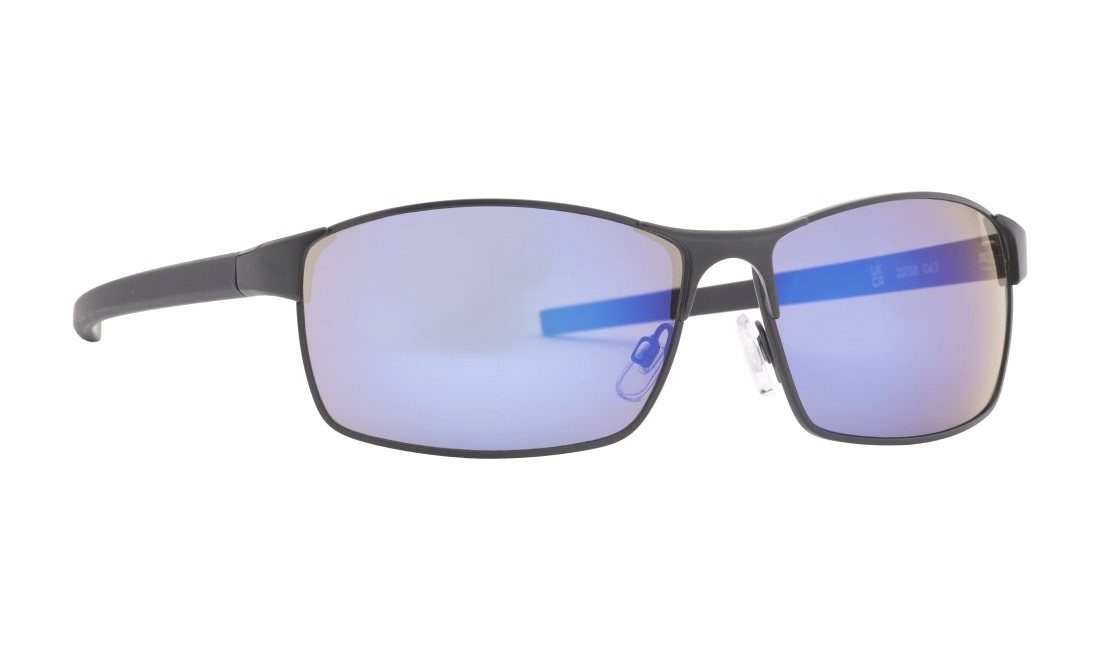 Solbrille mat sort metal med blå glas