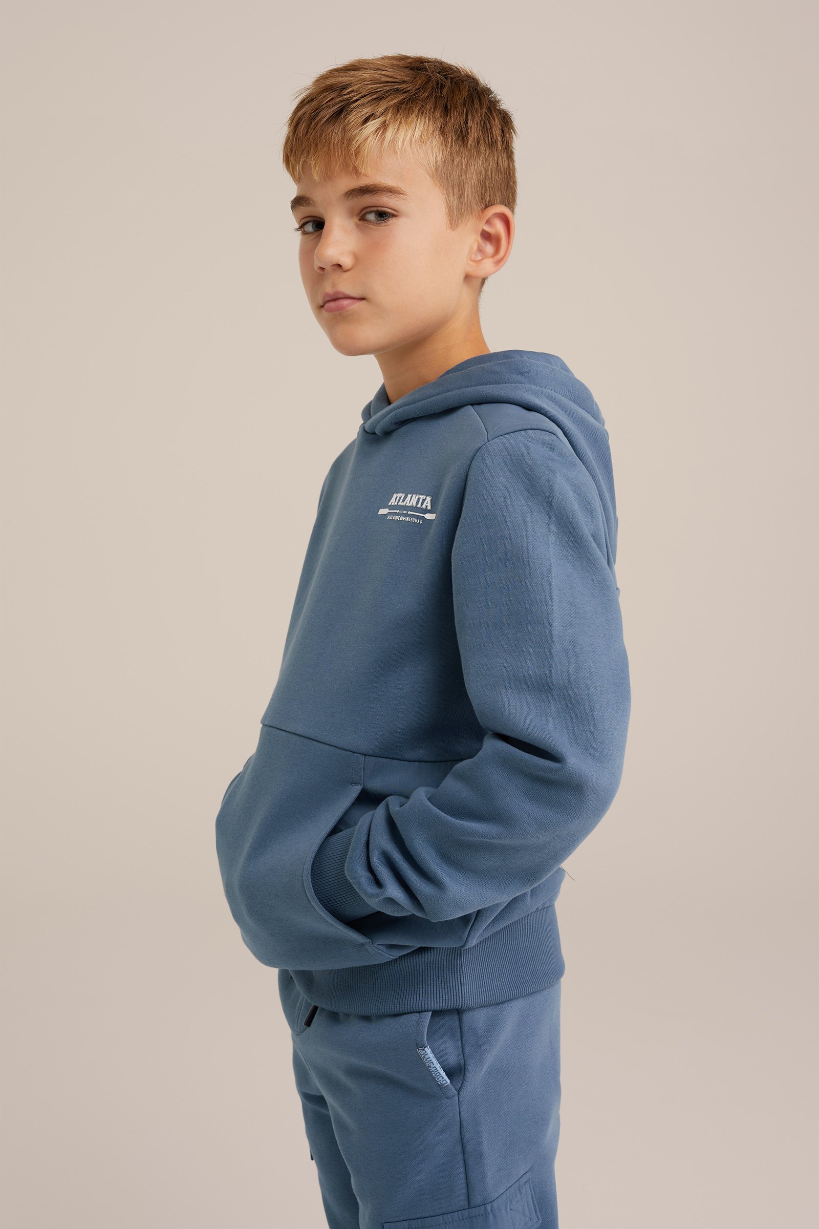 Jongens hoodie met opdruk Blue Ridge Grijsblauw