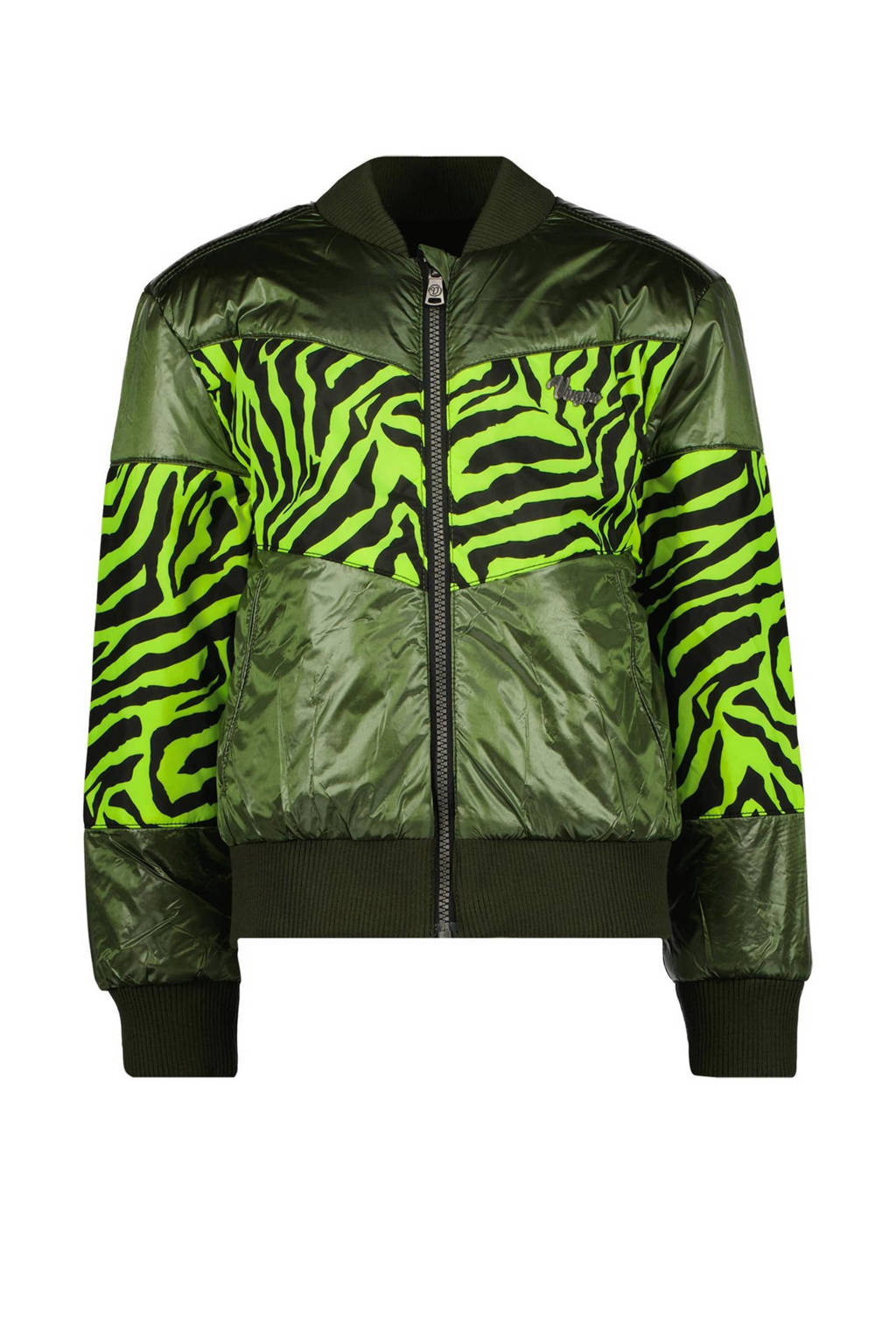 Vingino reversible bomberjack Tarbara met all over print armyfelgroen/zwart