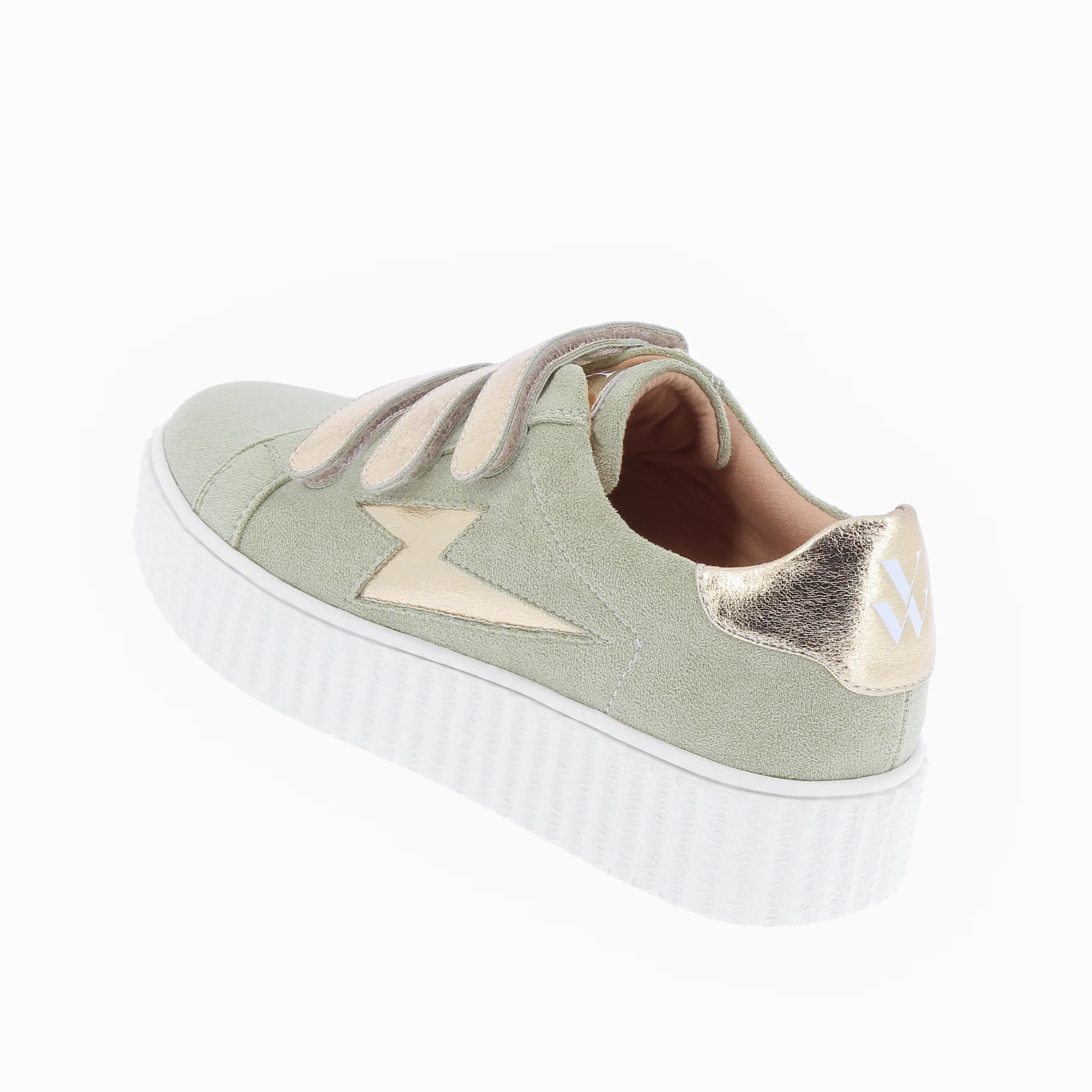 Sneakers-Baskets éclair Marilou vert pâle à scratchs champagne